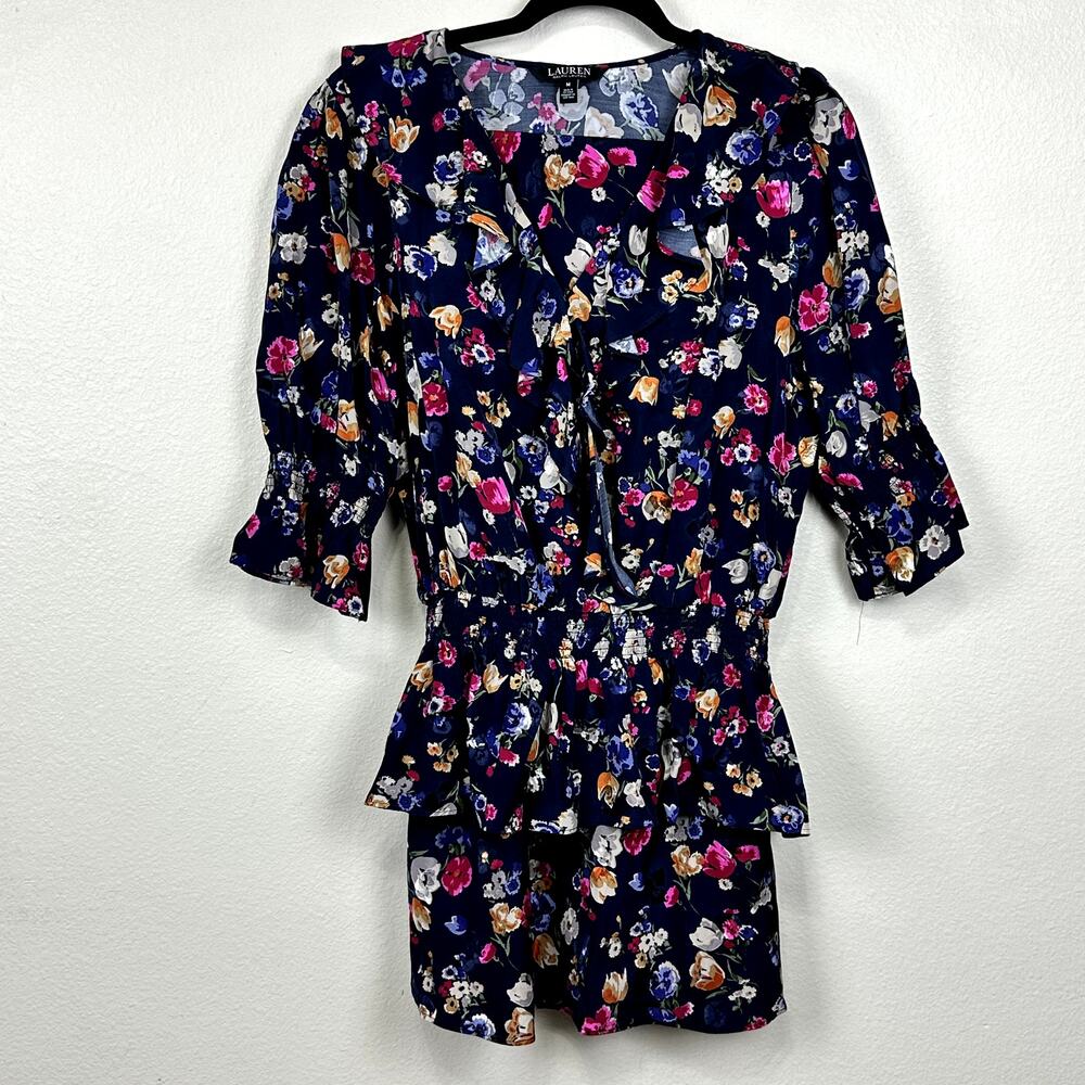 Lauren Ralph Lauren Black Label Floral Ruffle Top Skirt Set Women's M 10